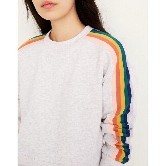Madewell Sweatshirt Womens 2XS Gray Rainbow Inset Crop Crew Neck Pullover - Picture 4 of 11